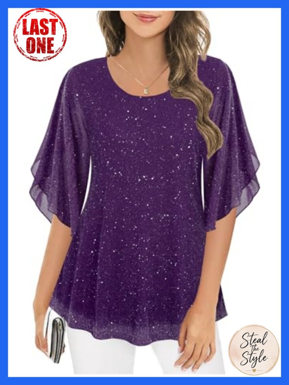 Sequined 3/4 Sleeve Tunic Blouse for Women Wedding Guest Dressy Top